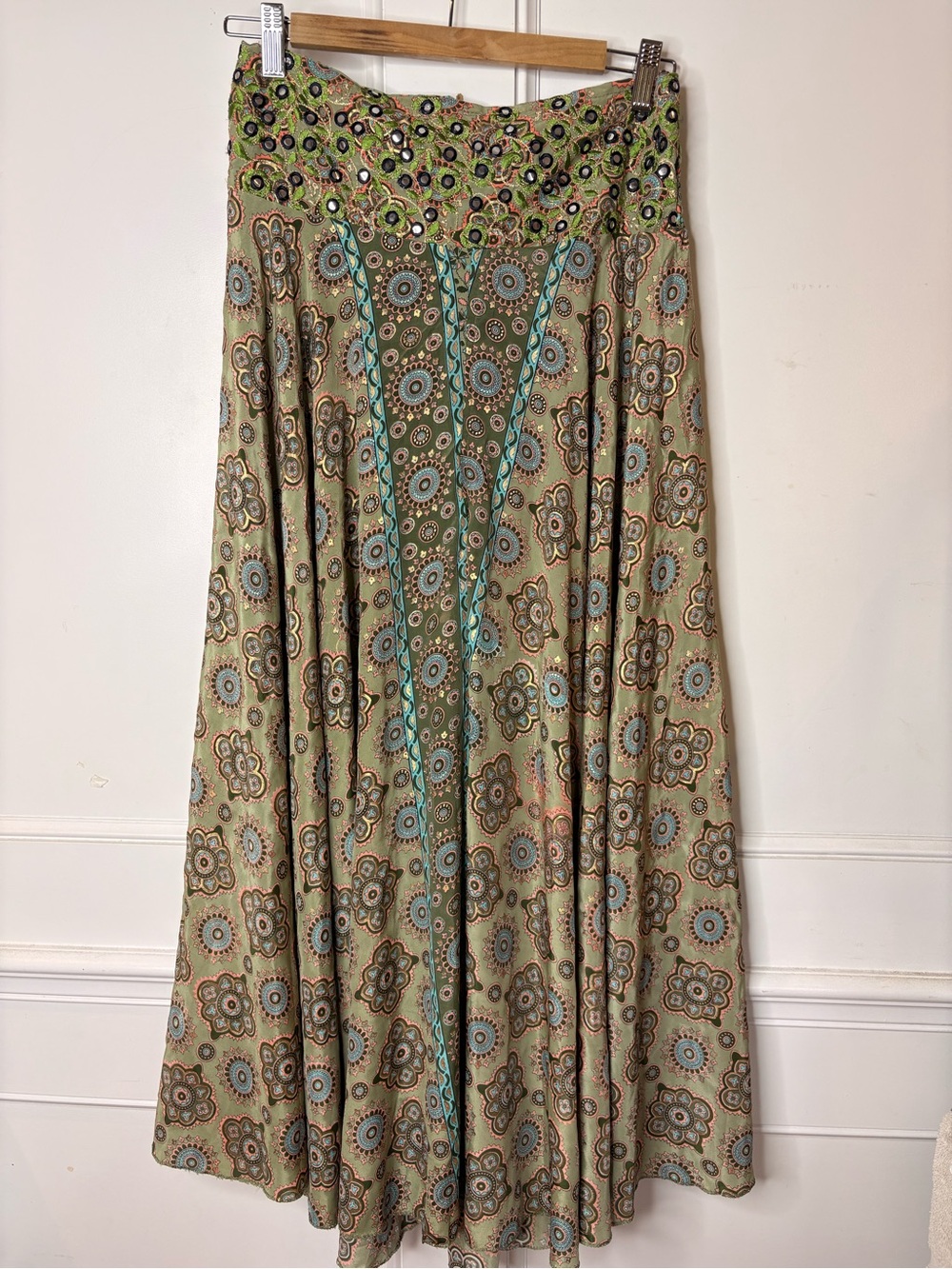 Bohemian Floral extra wide legs pant in Sage Green pattern.